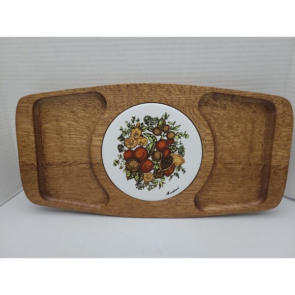 1970's MCM Japan Teak Wood 16” Cheese Serving Tray Center Trivet Vintage - Picture 1 of 8